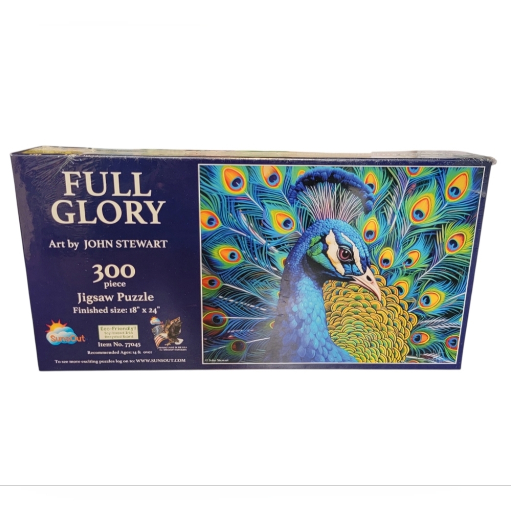 NEW‎ SunsOut Jigsaw Puzzle Full Glory - Art by Jon Stewart Peacock 300 Pcs